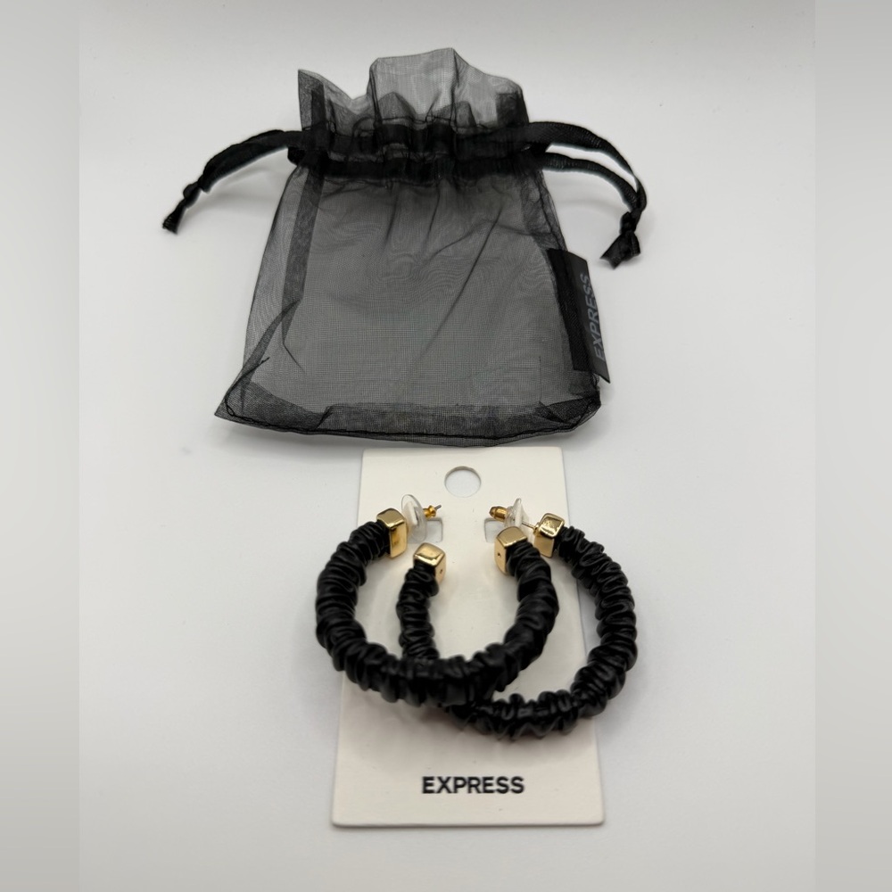 Express Black Hoop Earrings with Gold Accents